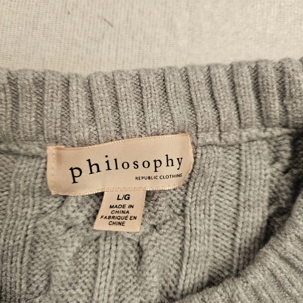 Philosophy Republic Clothing Gray Cable Knit Sweater Crew Neck Long Sleeve Large